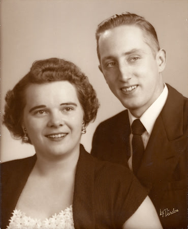 Black and White Wedding Portrait of a young couple taken in 1953